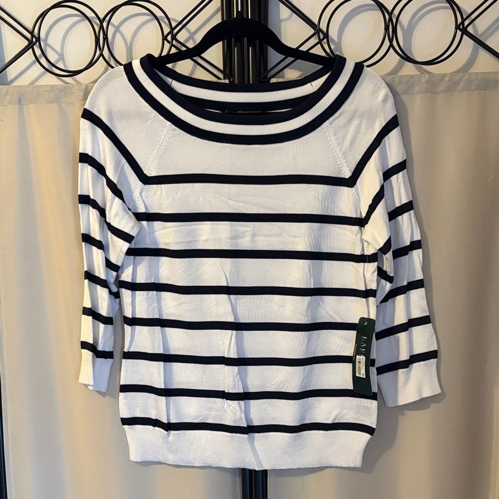 Lauren Ralph Lauren Navy Blue and White Striped Knit - Picture 1 of 4